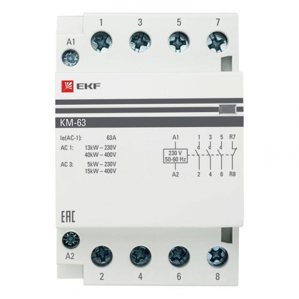 Контактор модульный КМ 63А 3NО+NC (3 мод.) EKF km-3-63-31 ТехноИмпульс