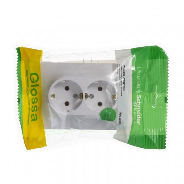 Розетка 2-м СП Glossa 16А IP20 с заземл. в сборе бел. SE GSL000124 ТехноИмпульс