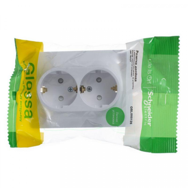 Розетка 2-м СП Glossa 16А IP20 с заземл. защ. шторки в сборе бел. SE GSL000126 ТехноИмпульс