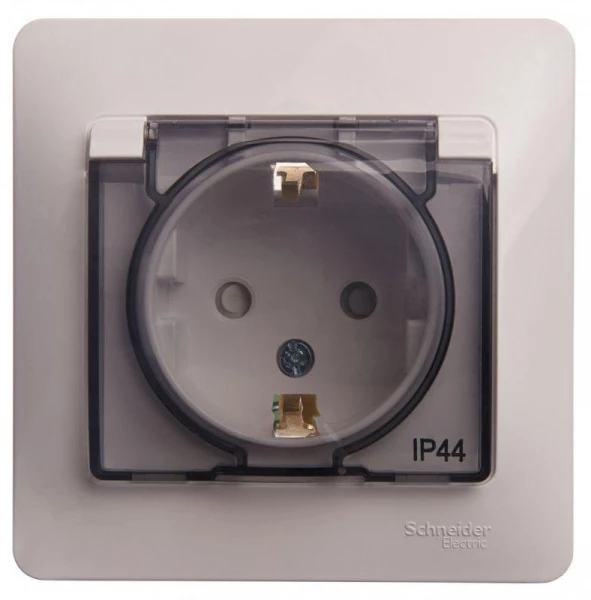 Розетка 1-м СП Glossa 16А IP44 с заземл. защ. шторки с крышкой в сборе бел. SE GSL000148 ТехноИмпульс