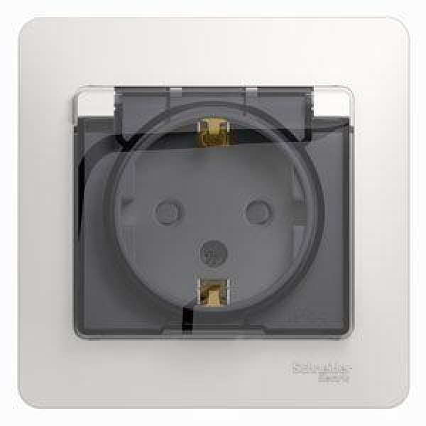 Розетка 1-м СП Glossa 16А IP44 с заземл. защ. шторки с крышкой в сборе бел. SE GSL000148 ТехноИмпульс