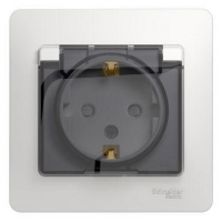 Розетка 1-м СП Glossa 16А IP44 с заземл. защ. шторки с крышкой в сборе бел. SE GSL000148 ТехноИмпульс
