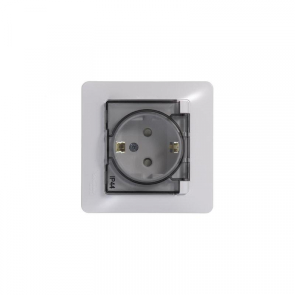 Розетка 1-м СП Glossa 16А IP44 с заземл. защ. шторки с крышкой в сборе бел. SE GSL000148 ТехноИмпульс