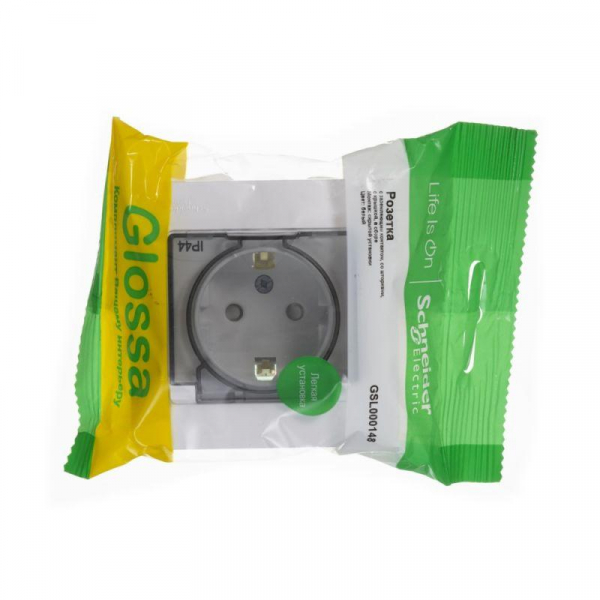 Розетка 1-м СП Glossa 16А IP44 с заземл. защ. шторки с крышкой в сборе бел. SE GSL000148 ТехноИмпульс