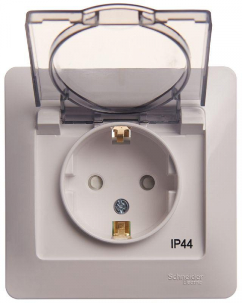 Розетка 1-м СП Glossa 16А IP44 с заземл. защ. шторки с крышкой в сборе бел. SE GSL000148 ТехноИмпульс