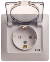 Розетка 1-м СП Glossa 16А IP44 с заземл. защ. шторки с крышкой в сборе бел. SE GSL000148 ТехноИмпульс