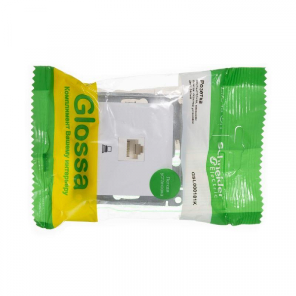 Розетка компьютерная 1-м СП Glossa RJ45 кат.5E механизм бел. SE GSL000181K ТехноИмпульс