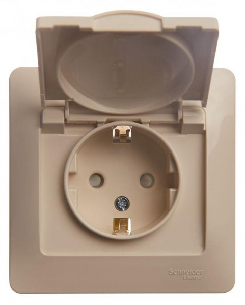 Розетка 1-м СП Glossa 16А IP20 с заземл. защ. шторки с крышкой в сборе беж. SE GSL000246 ТехноИмпульс