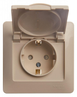 Розетка 1-м СП Glossa 16А IP20 с заземл. защ. шторки с крышкой в сборе беж. SE GSL000246 ТехноИмпульс
