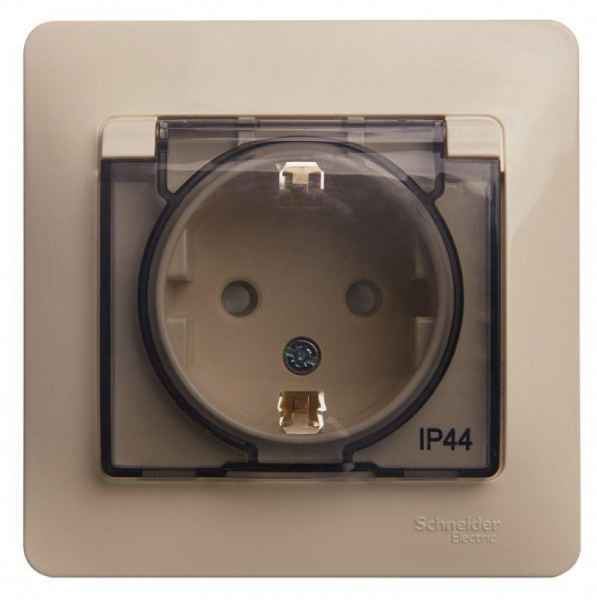 Розетка 1-м СП Glossa 16А IP44 с заземл. защ. шторки с крышкой в сборе беж. SE GSL000248 ТехноИмпульс