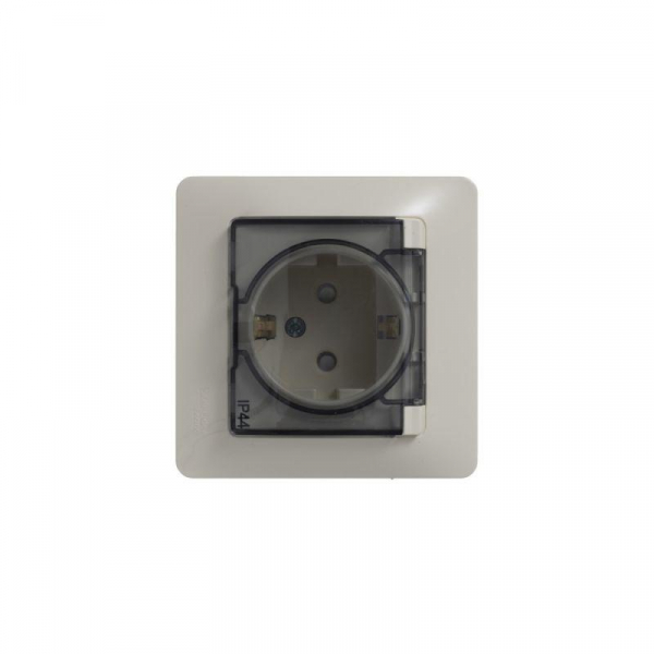 Розетка 1-м СП Glossa 16А IP44 с заземл. защ. шторки с крышкой в сборе беж. SE GSL000248 ТехноИмпульс