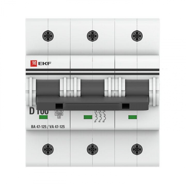 Выключатель автоматический модульный 3п C 100А 15кА ВА 47-125 PROxima EKF mcb47125-3-100C ТехноИмпульс