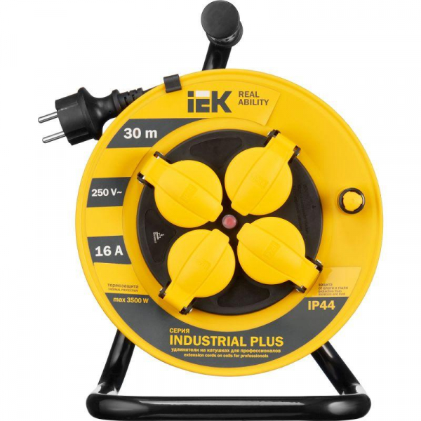 Удлинитель на катушке 4х30м с заземл. 16А IP44 Industrial plus УК30 3х1.5 термозащита IEK WKP15-16-04-30-44 ТехноИмпульс