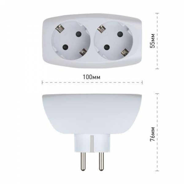 Разветвитель 2-м с заземл. 16А IP20 SP-2e-W защ. шторки бел. Эра C0045528 ТехноИмпульс