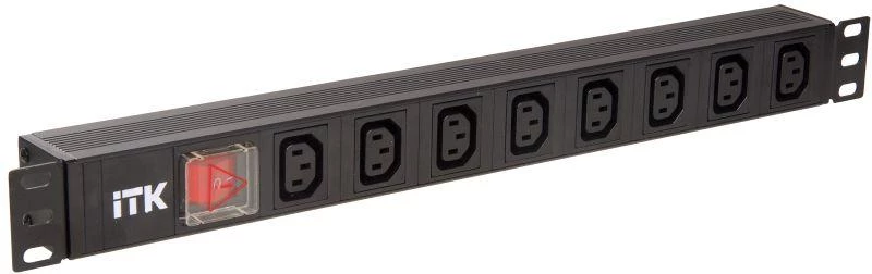 Блок розеток 8 мест PDU 19дюймов IEC320 C13 PH12-8C133 с LED выкл. алюм. профиль1U вход C14 без шнура ITK PH12-8C133 ТехноИмпульс