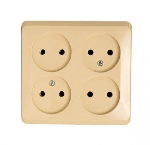 Розетка 4-м ОП Этюд 16А IP20 250В без заземл. без защ. шторок крем. SE PA16-205K ТехноИмпульс