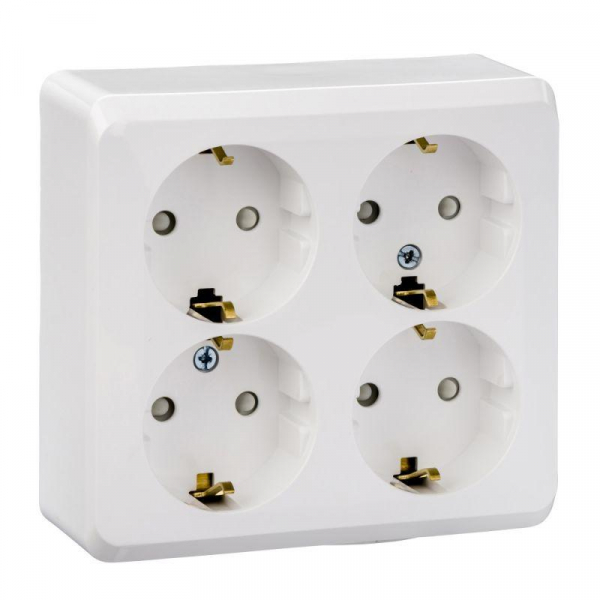 Розетка 4-м ОП Этюд 16А 250В с заземл. защ. шторки бел. SE PA16-208B ТехноИмпульс