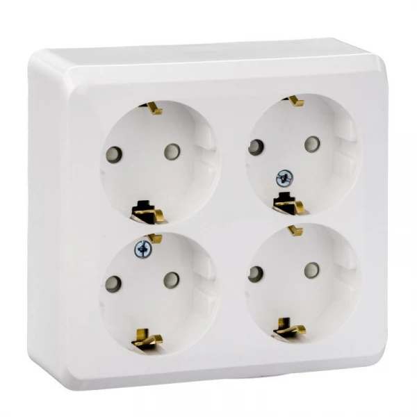 Розетка 4-м ОП Этюд 16А 250В с заземл. защ. шторки бел. SE PA16-208B ТехноИмпульс