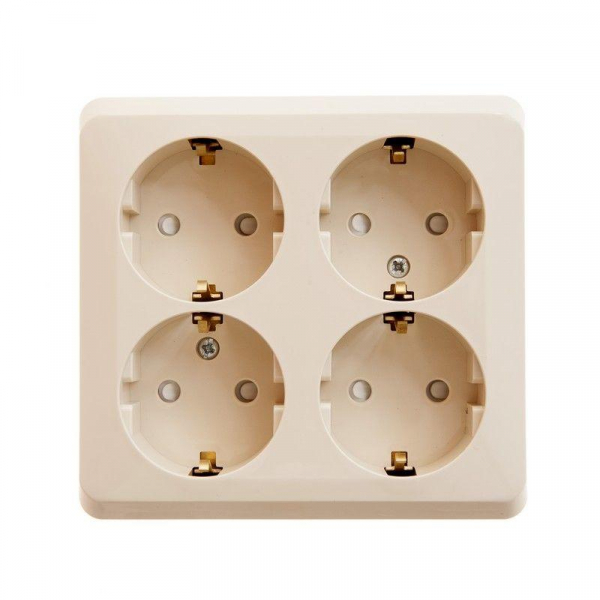 Розетка 4-м ОП Этюд 16А 250В с заземл. с заземл. защ. шторки крем. SE PA16-208K ТехноИмпульс