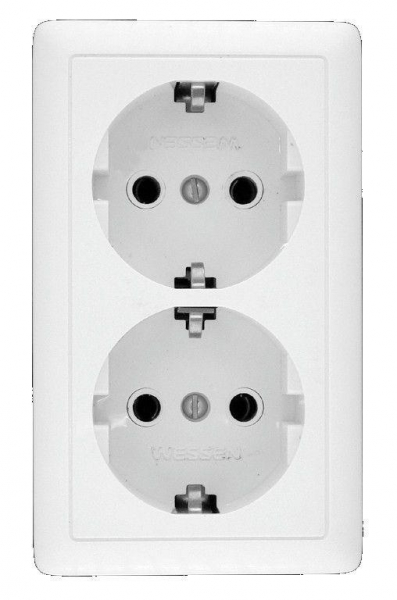 Розетка 2-м ОП Хит 16А 250В с заземл. без защ. шторок бел. SE RA16-238-B ТехноИмпульс