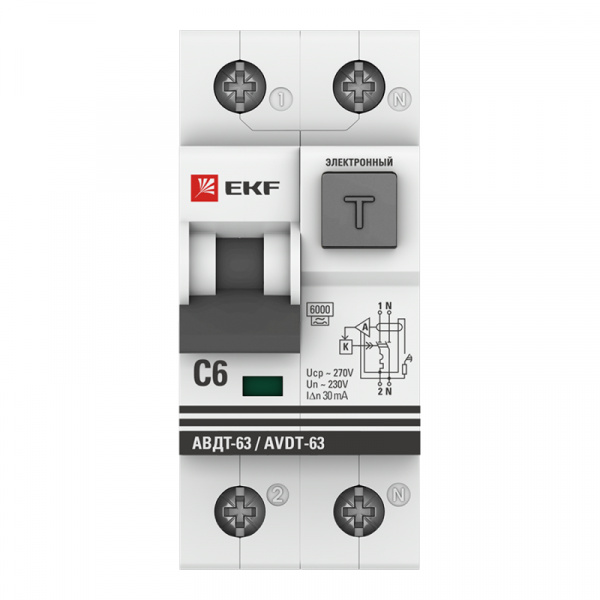 Выключатель автоматический дифференциального тока С 6А 30мА тип А 6кА АВДТ-63 (электрон.) PROxima EKF DA63-6-30e ТехноИмпульс