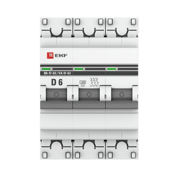 Выключатель автоматический модульный 3п D 6А 4.5кА ВА 47-63 PROxima EKF mcb4763-3-06D-pro ТехноИмпульс