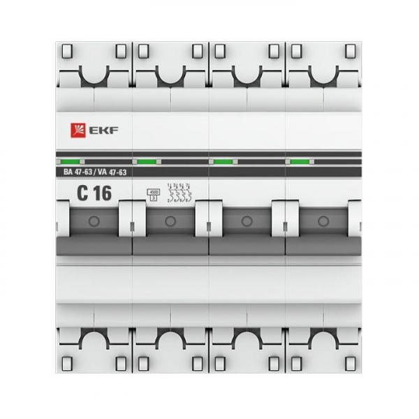Выключатель автоматический модульный 4п C 16А 4.5кА ВА 47-63 PROxima EKF mcb4763-4-16C-pro ТехноИмпульс