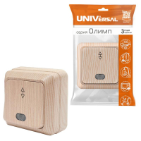 Переключатель проходной 1-кл. ОП Олимп 10А IP20 с подсветкой сосна UNIVersal 5560810 ТехноИмпульс