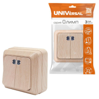 Выключатель 2-кл. ОП Олимп 10А IP20 с подсветкой сосна UNIVersal 5560841 ТехноИмпульс