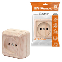 Розетка 1-м ОП Олимп 16А IP20 без заземл. сосна UNIVersal 5560896 ТехноИмпульс