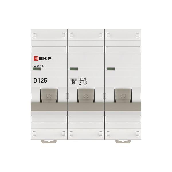 Выключатель автоматический модульный 3п D 125А 10кА ВА 47-100 PROxima EKF mcb47100-3-125D-pro ТехноИмпульс
