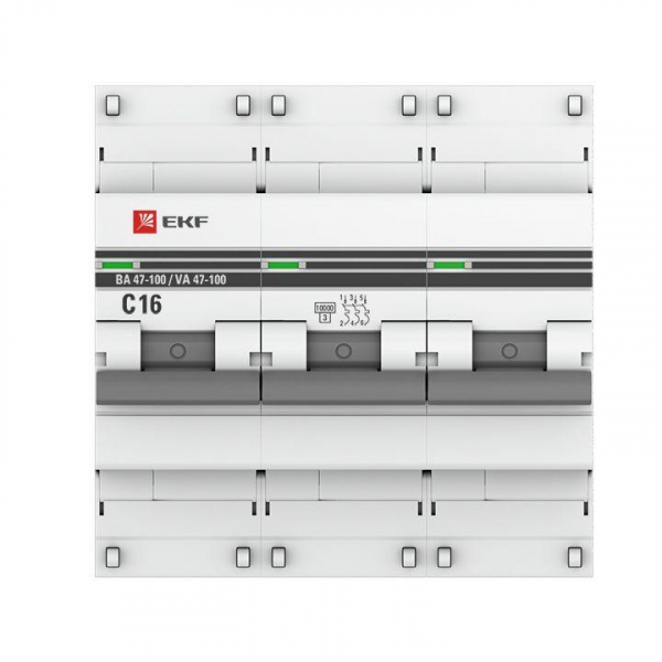 Выключатель автоматический модульный 3п C 16А 10кА ВА 47-100 PROxima EKF mcb47100-3-16C-pro ТехноИмпульс