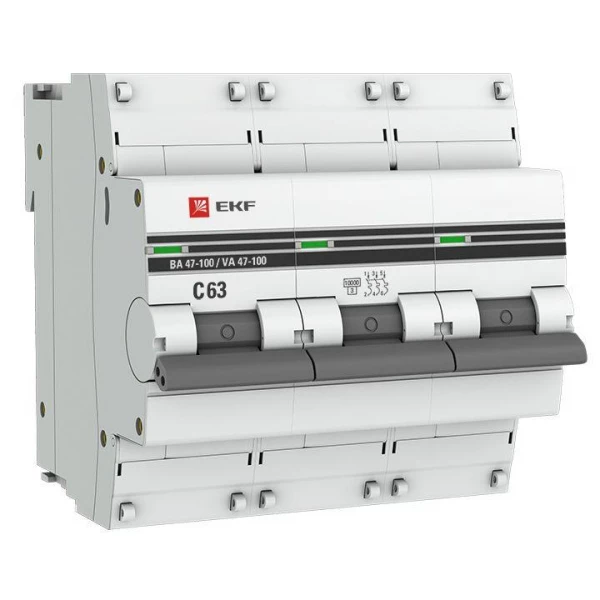 Выключатель автоматический модульный 3п C 63А 10кА ВА 47-100 PROxima EKF mcb47100-3-63C-pro ТехноИмпульс