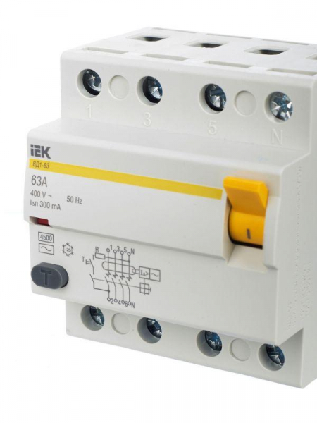 Выключатель дифференциального тока (УЗО) 4п 63А 300мА тип AC ВД1-63 KARAT IEK MDV10-4-063-300 ТехноИмпульс
