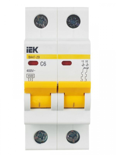 Выключатель автоматический модульный 2п C 6А 4.5кА ВА47-29 KARAT IEK MVA20-2-006-C ТехноИмпульс