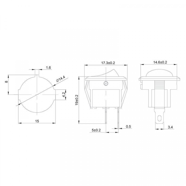 Выключатель клавишный 250В 3А (2с) ON-OFF круглый черн. Micro (RWB-105; SC-214) Rexant 36-2510 ТехноИмпульс