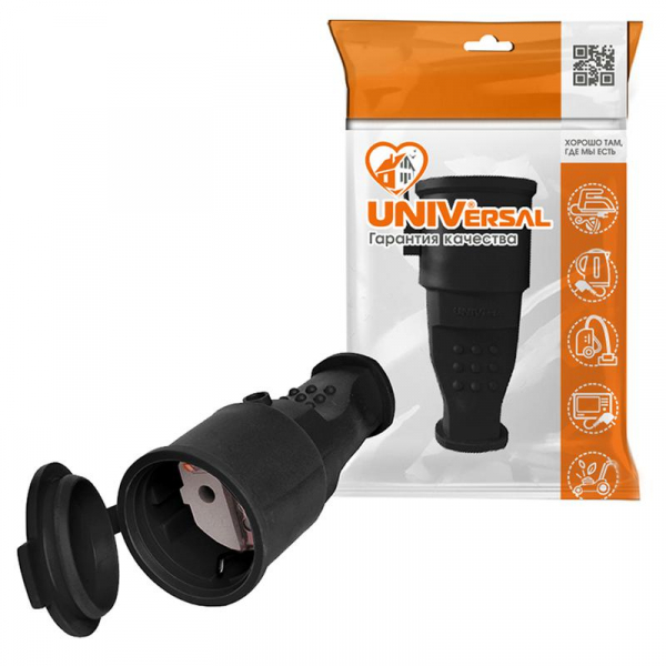Разъем штепсельный 16А IP44 250В (еврослот) с заземл. каучук UNIVersal 602228 ТехноИмпульс