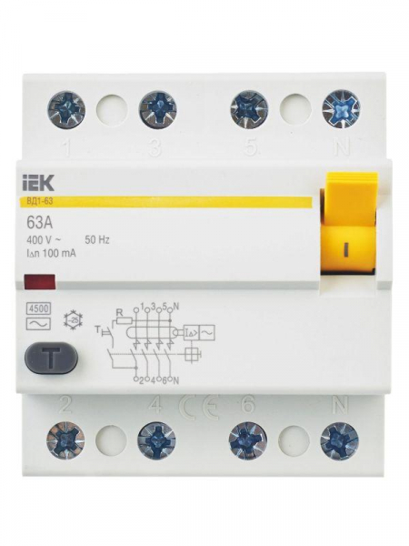 Выключатель дифференциального тока (УЗО) 4п 63А 100мА тип AC ВД1-63 KARAT IEK MDV10-4-063-100 ТехноИмпульс