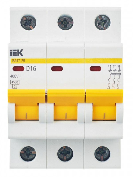 Выключатель автоматический модульный 3п D 16А 4.5кА ВА47-29 KARAT IEK MVA20-3-016-D ТехноИмпульс