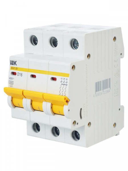 Выключатель автоматический модульный 3п D 16А 4.5кА ВА47-29 KARAT IEK MVA20-3-016-D ТехноИмпульс