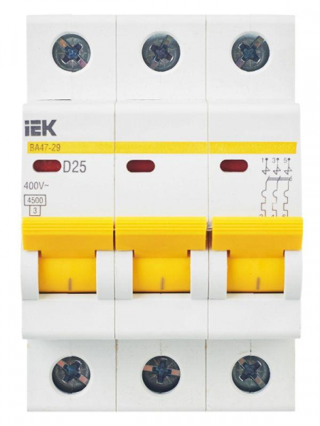 Выключатель автоматический модульный 3п D 25А 4.5кА ВА47-29 KARAT IEK MVA20-3-025-D ТехноИмпульс