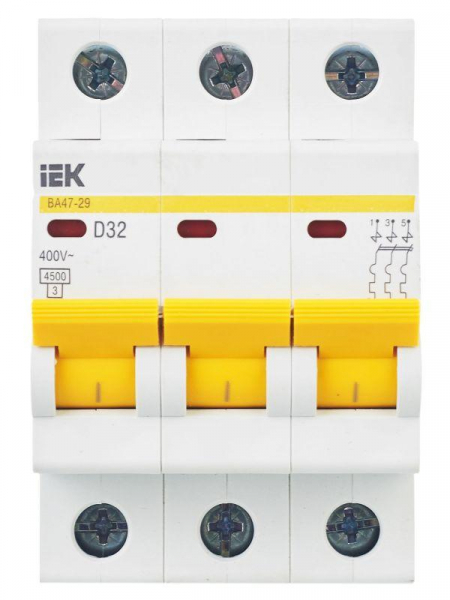 Выключатель автоматический модульный 3п D 32А 4.5кА ВА47-29 KARAT IEK MVA20-3-032-D ТехноИмпульс