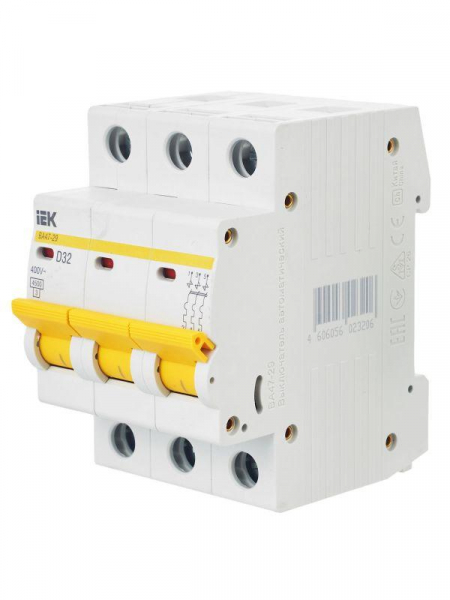 Выключатель автоматический модульный 3п D 32А 4.5кА ВА47-29 KARAT IEK MVA20-3-032-D ТехноИмпульс