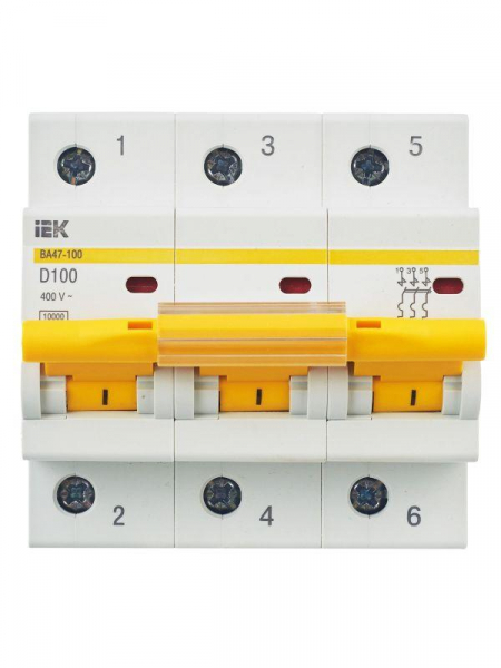 Выключатель автоматический модульный 3п D 100А 10кА ВА47-100 KARAT IEK MVA40-3-100-D ТехноИмпульс