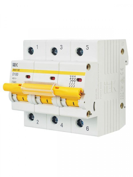Выключатель автоматический модульный 3п D 100А 10кА ВА47-100 KARAT IEK MVA40-3-100-D ТехноИмпульс