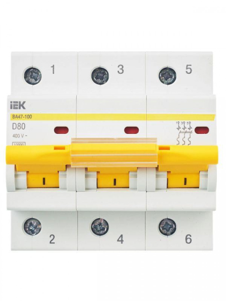 Выключатель автоматический модульный 3п D 80А 10кА ВА47-100 KARAT IEK MVA40-3-080-D ТехноИмпульс