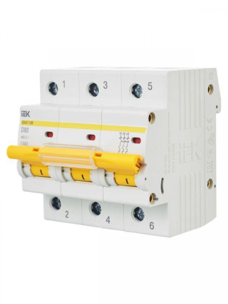 Выключатель автоматический модульный 3п D 80А 10кА ВА47-100 KARAT IEK MVA40-3-080-D ТехноИмпульс