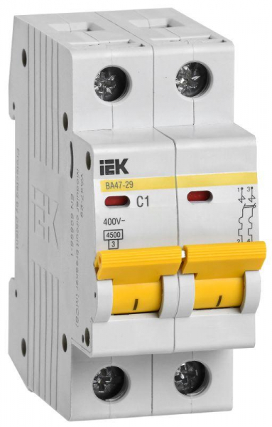 Выключатель автоматический модульный 2п C 1А 4.5кА ВА47-29 KARAT IEK MVA20-2-001-C ТехноИмпульс