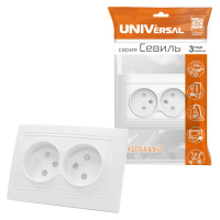 Розетка 2-м СП Севиль 16А IP22 без заземл. защ. шторки бел. UNIVersal С0048 ТехноИмпульс