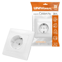 Розетка 1-м СП Севиль 16А IP32 с заземл. защ. шторки бел. UNIVersal С0049 ТехноИмпульс